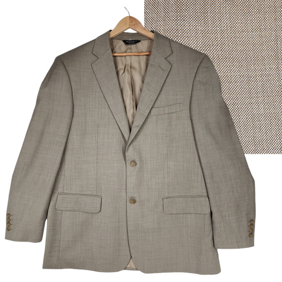 Pronto Uomo 44L Men Sport Coat Tan Beige Super 120s Wool Single Breast Nailhead - Picture 1 of 13